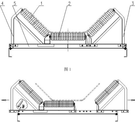 橡膠帶緩沖托輥組整體及拆卸結構示意圖